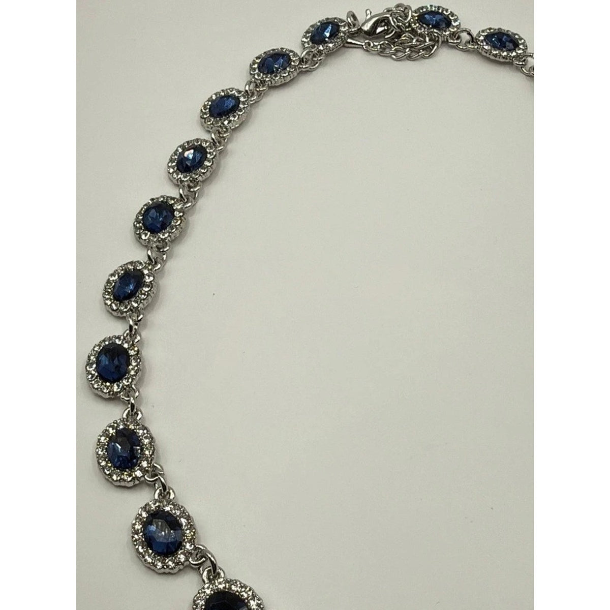 Elegant Art Deco Sapphire Blue Rhinestone Jewelry Set Necklace & Earrings