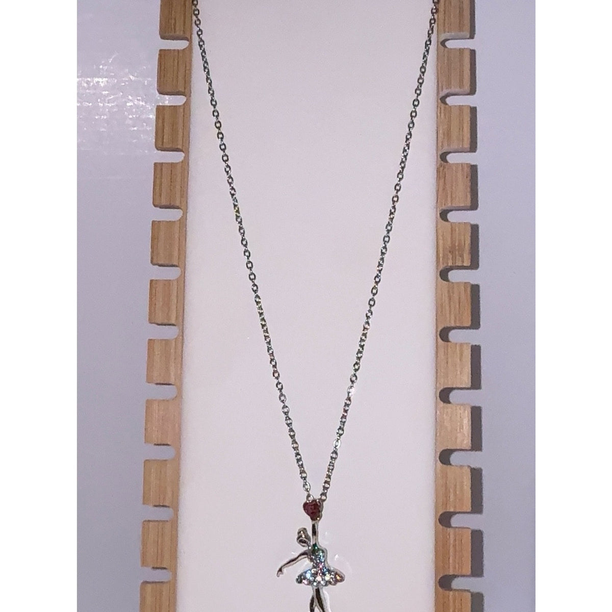 Colorful Crystal Ballerina Dancer Pendant Necklace Silver Chain