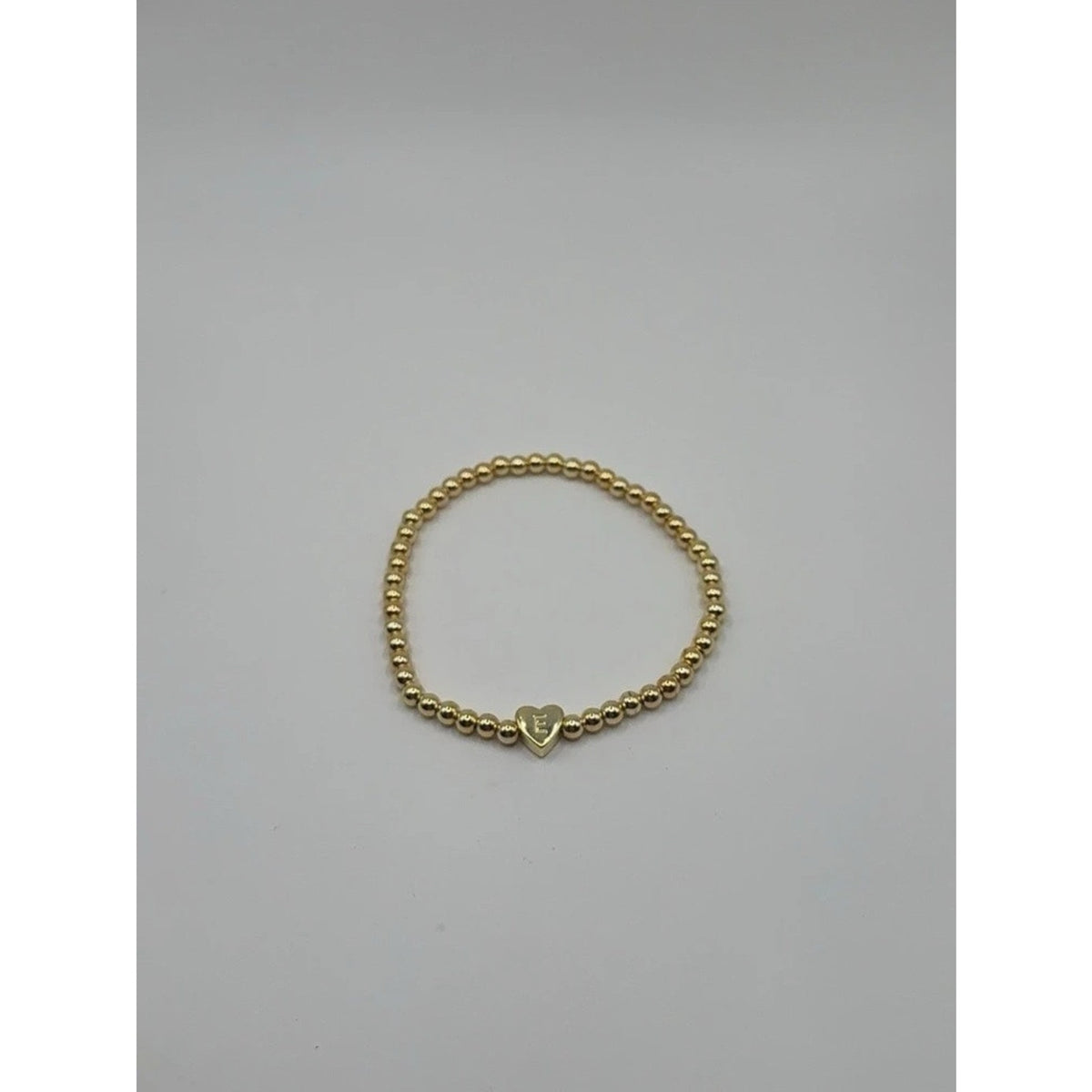 14K Gold Plated Initial "E" Heart Beaded Stretch Bracelet