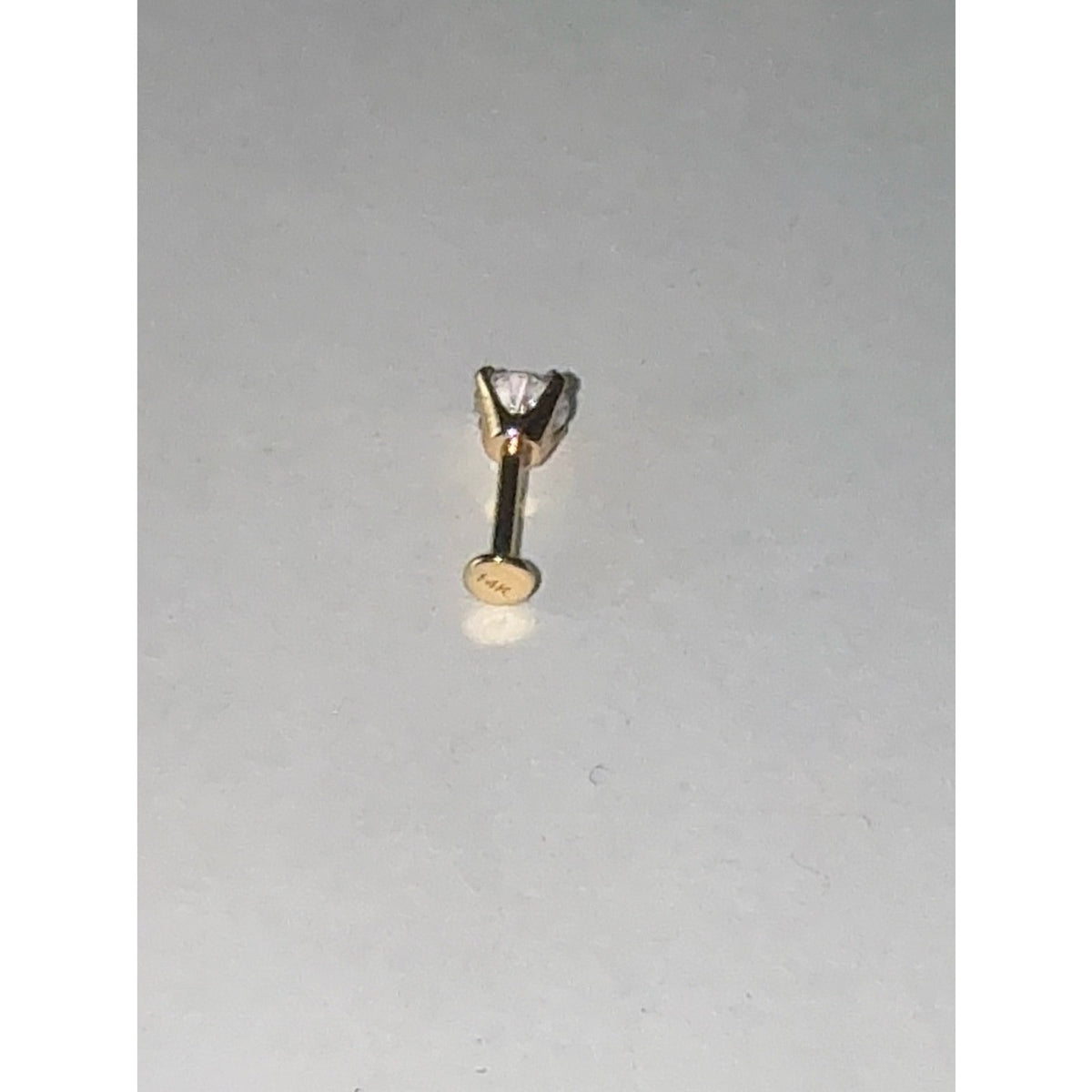 14K Solid Gold Cubic Zirconia Flat Back Stud Piercing | single stud