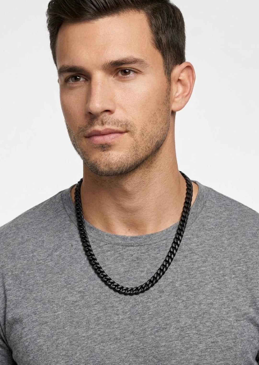 Men's Black Stainless Steel Cuban Link Curb Chain Necklace - 7mm / 22"