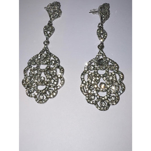 Silver Rhinestone Chandelier Dangle Earrings Bridal Prom