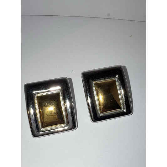 Chunky Two Tone Gold & Silver Rectangle Statement Earrings