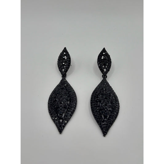Black Crystal Rhinestone 2 Leaf Drop Dangle Chandelier Earrings