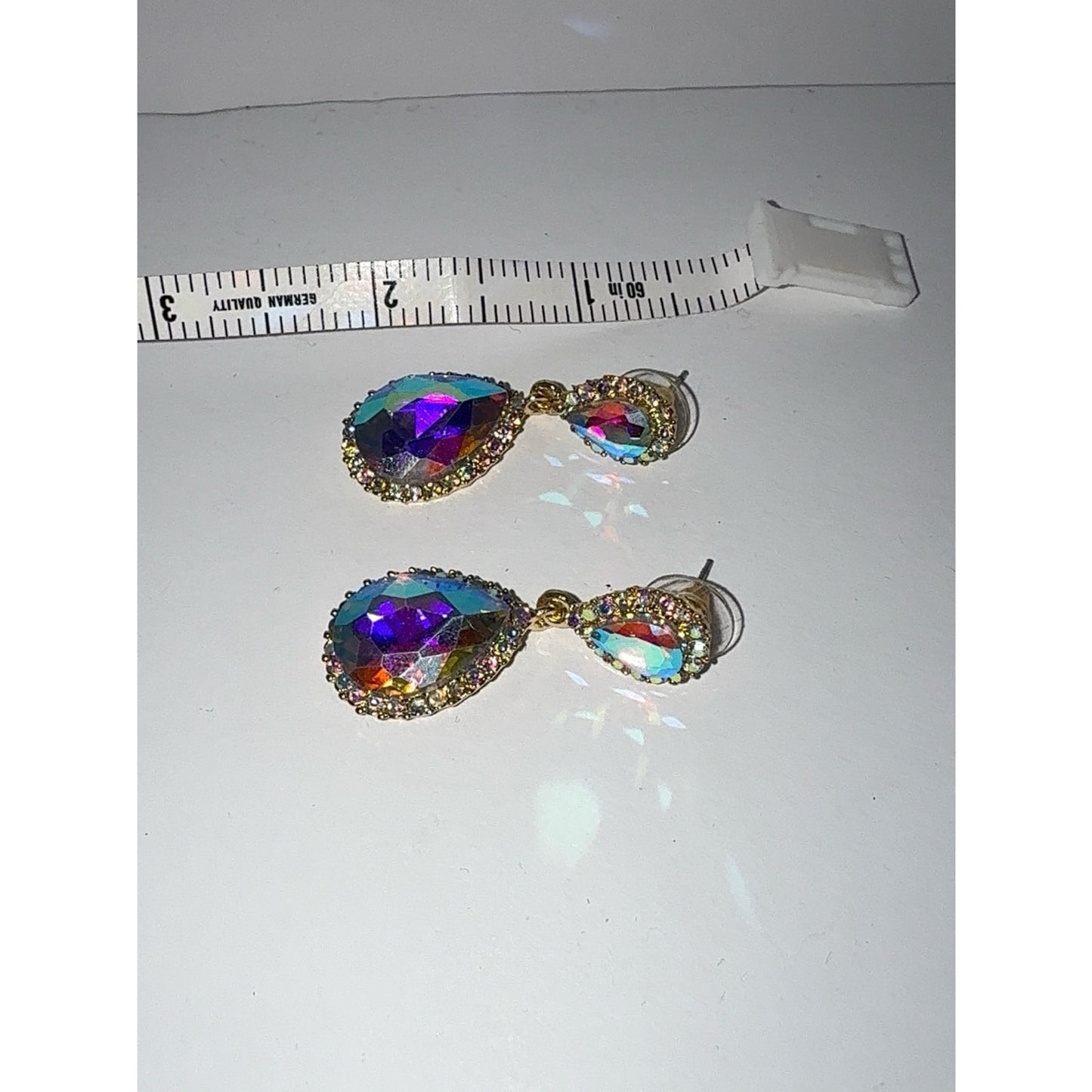 Austrian Crystal Iridescent Teardrop Dangle Earrings | AB Drop