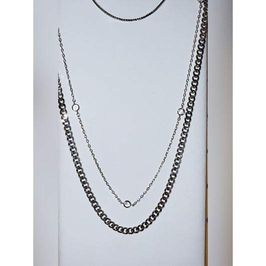 3 Layered Stainless Steel Silver Tone Crystal Station Necklace