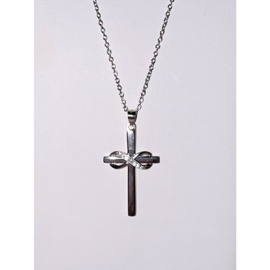 925 Sterling Silver Infinity Cross Necklace 16" CZ