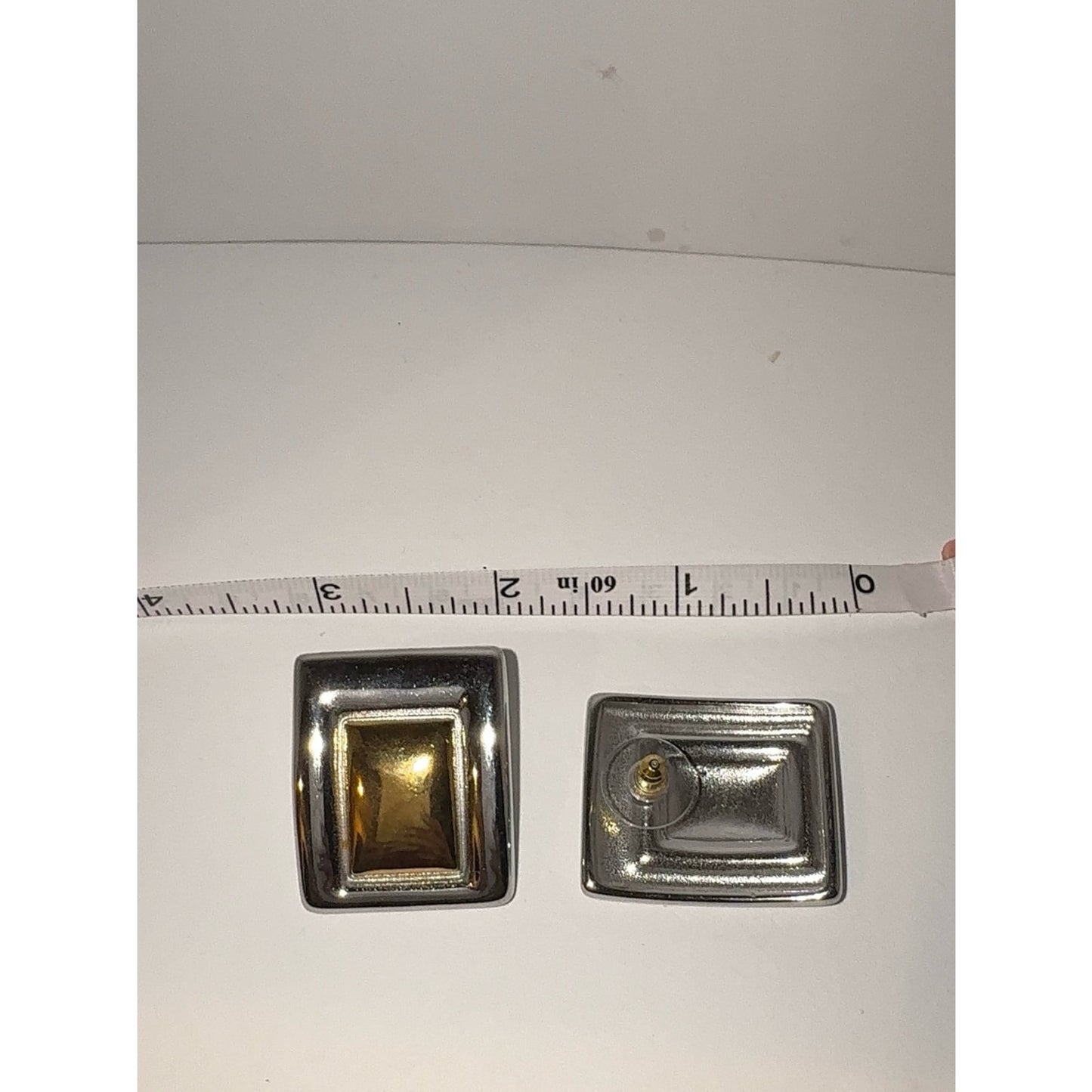 Chunky Two Tone Gold & Silver Rectangle Statement Earrings