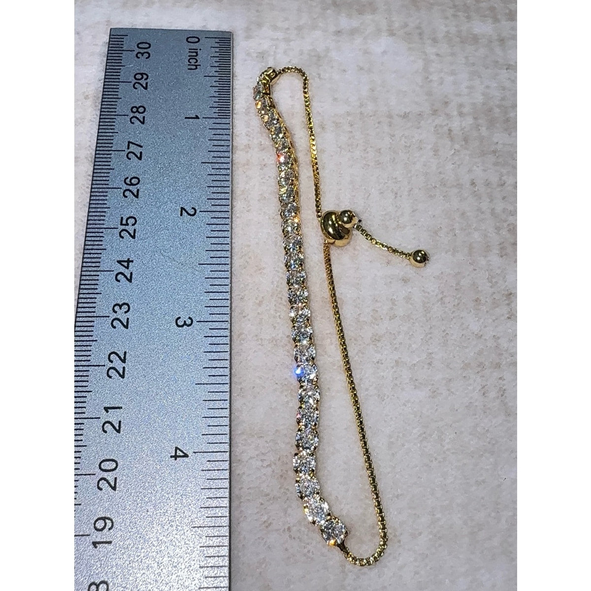 18K Gold Plated Cubic Zirconia Tennis Slider Bracelet Adjustable Chain Pull