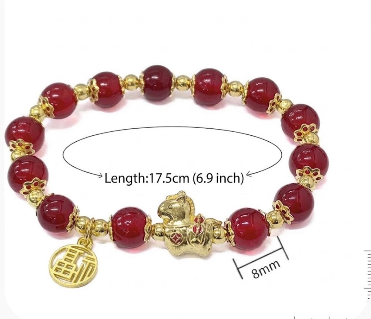Natural Red Agate Pixiu Bracelet with Gold Fu Charm