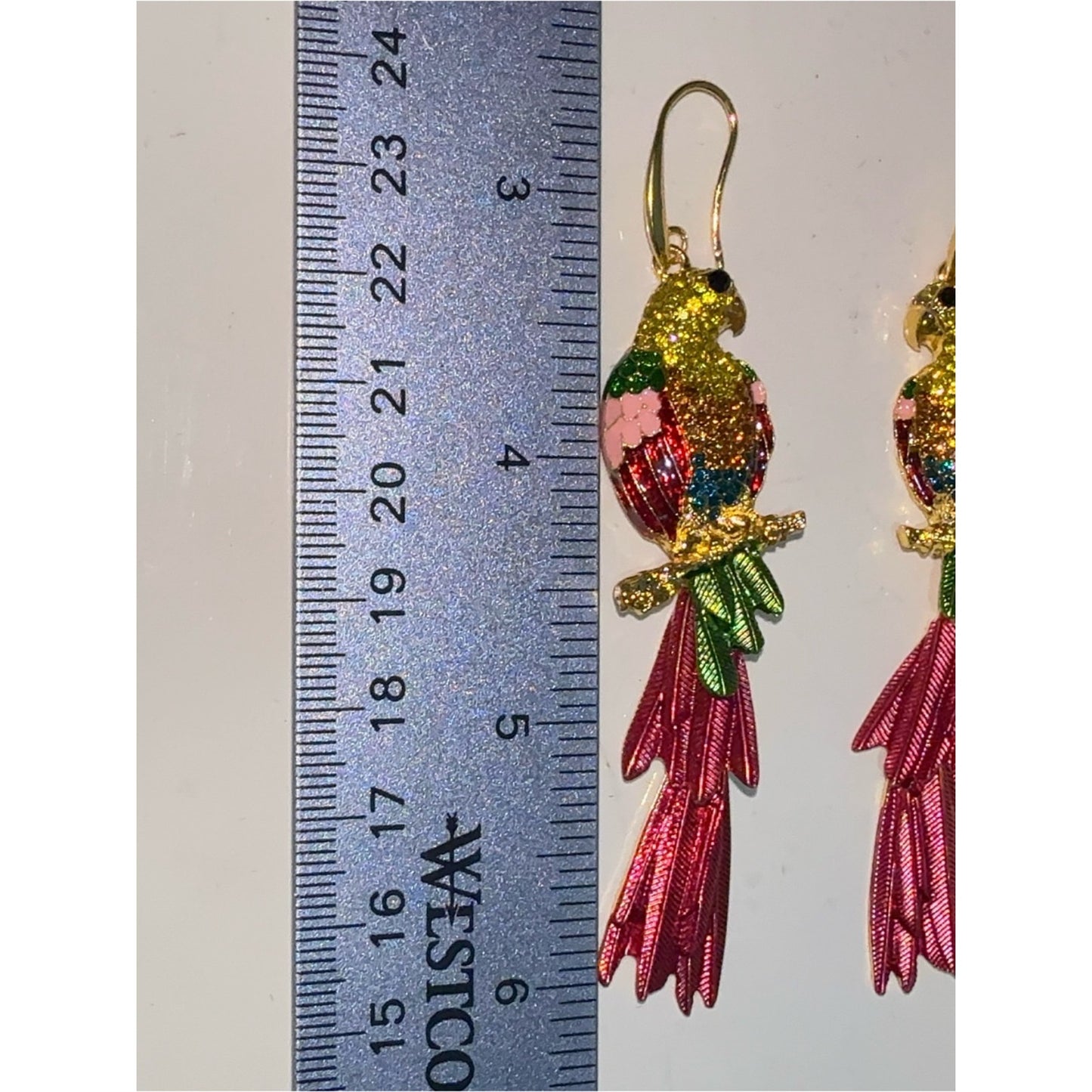 Gold Multicolor Parrot Drop Earrings - Tropical Statement Jewelry