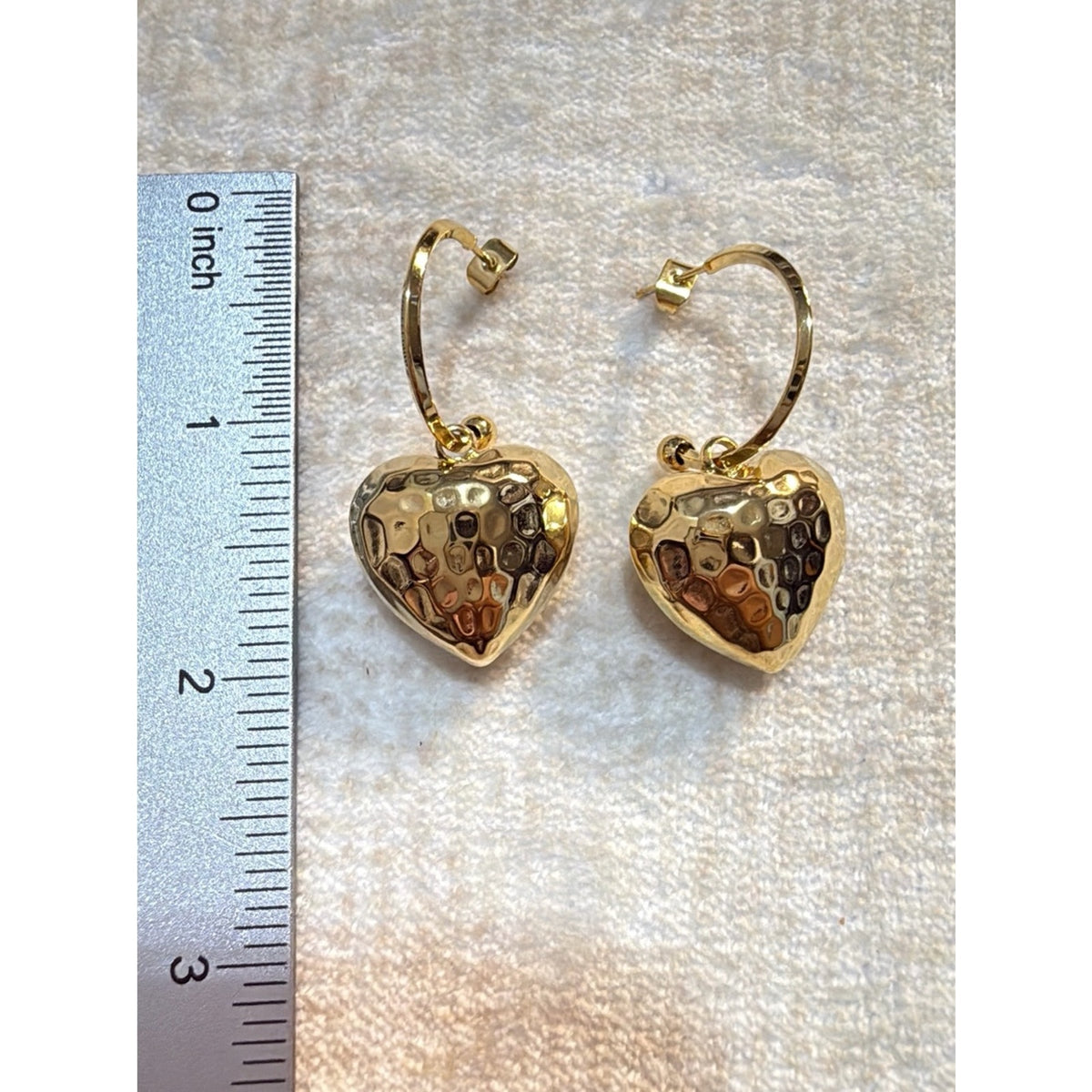 316L Stainless Steel Hammered Gold Heart Drop Earrings