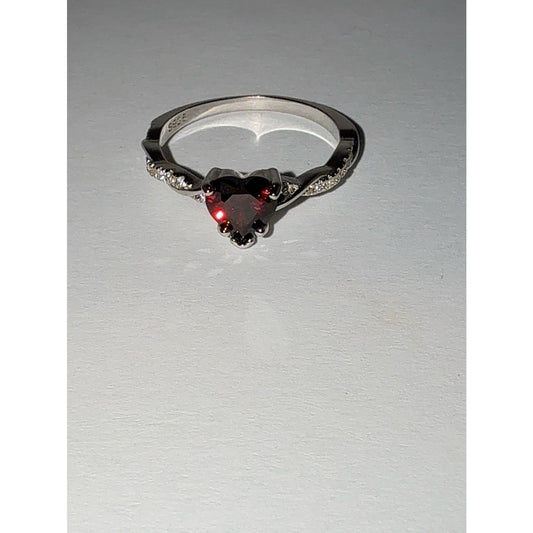 S925 Sterling Silver Red Heart CZ Twisted Band Ring Size 6