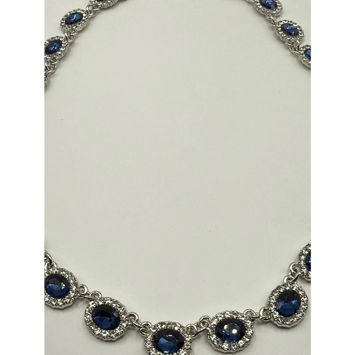 Elegant Art Deco Sapphire Blue Rhinestone Jewelry Set Necklace & Earrings