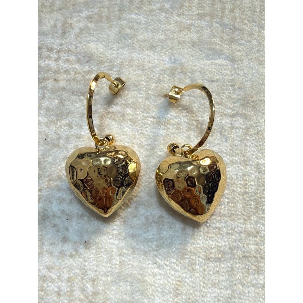 316L Stainless Steel Hammered Gold Heart Drop Earrings