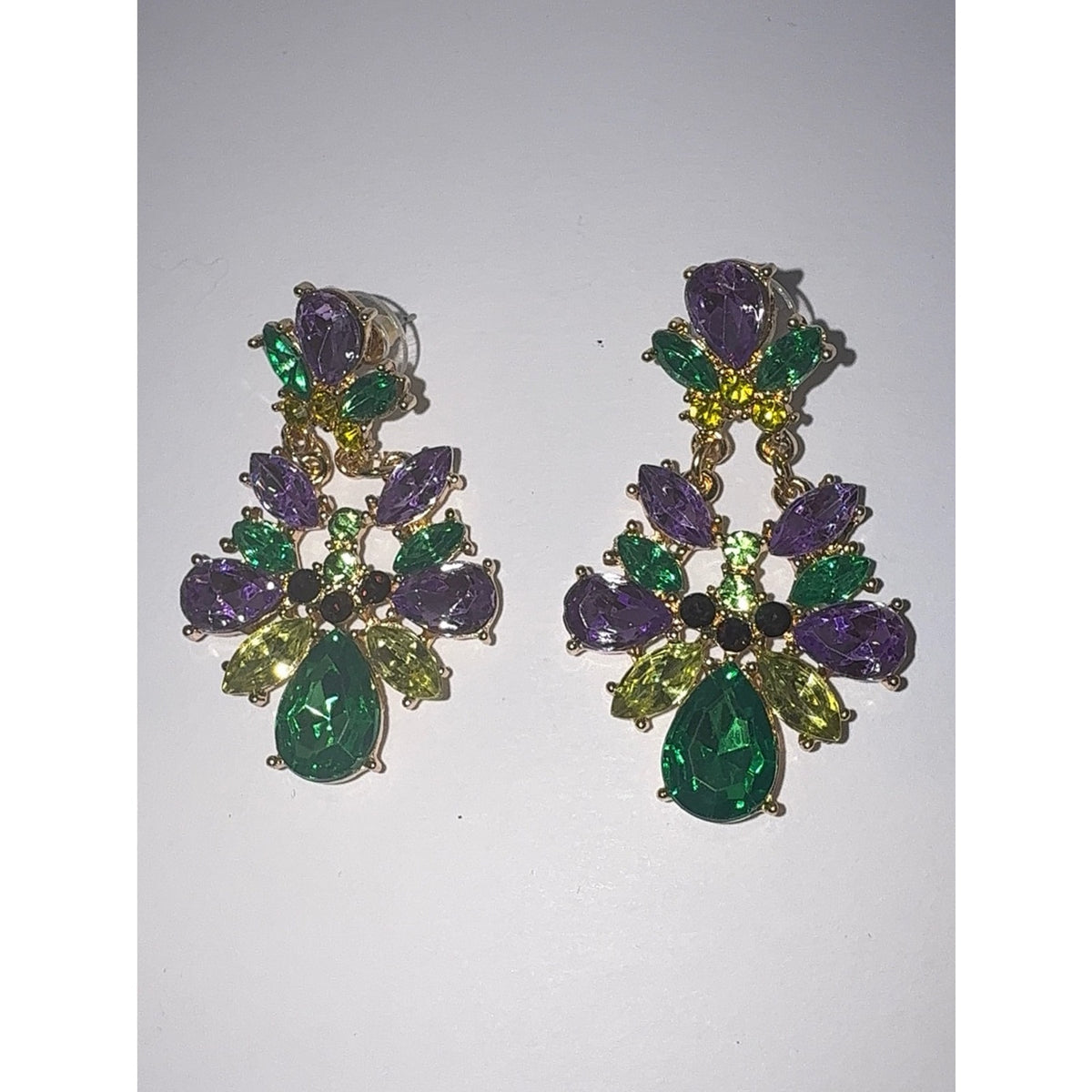 Mardi Gras Rhinestone Crystal Dangle Statement Earrings
