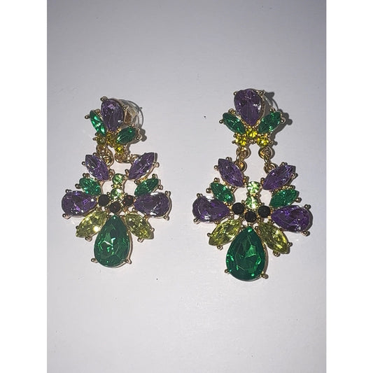 Mardi Gras Rhinestone Crystal Dangle Statement Earrings