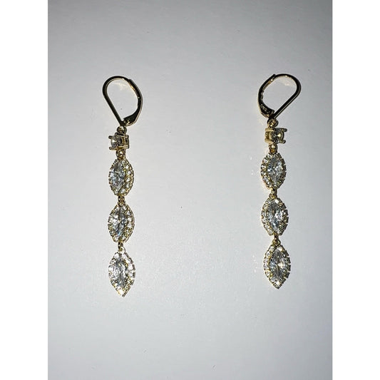 925 Sterling Silver Cubic Zirconia Dangle Earrings 14K Gold Plated