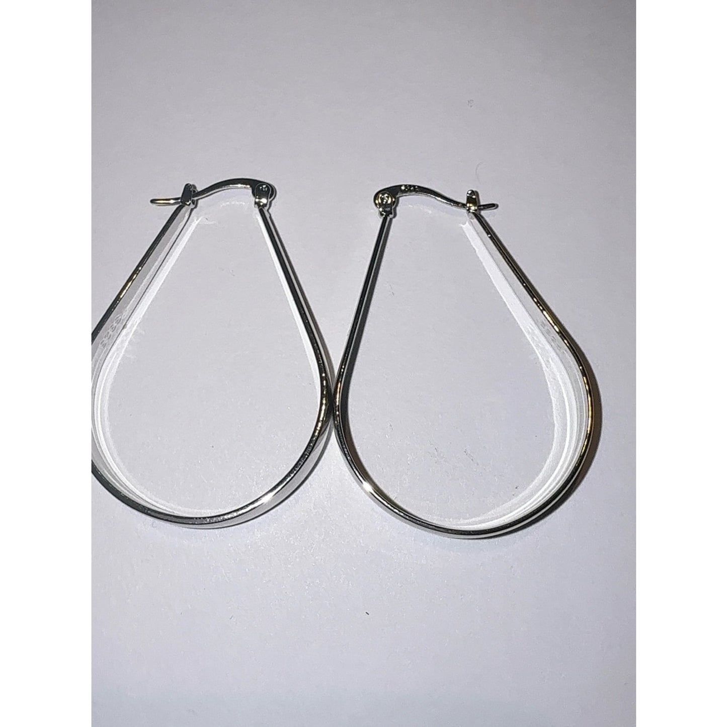 Sterling Silver 925 Teardrop Hoop Earrings Silver