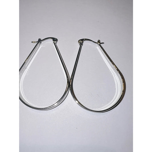Sterling Silver 925 Teardrop Hoop Earrings Silver
