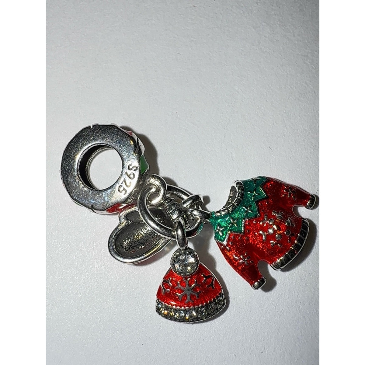 925 Sterling Silver Christmas  Sweater Beanie Glove Dangle Charm