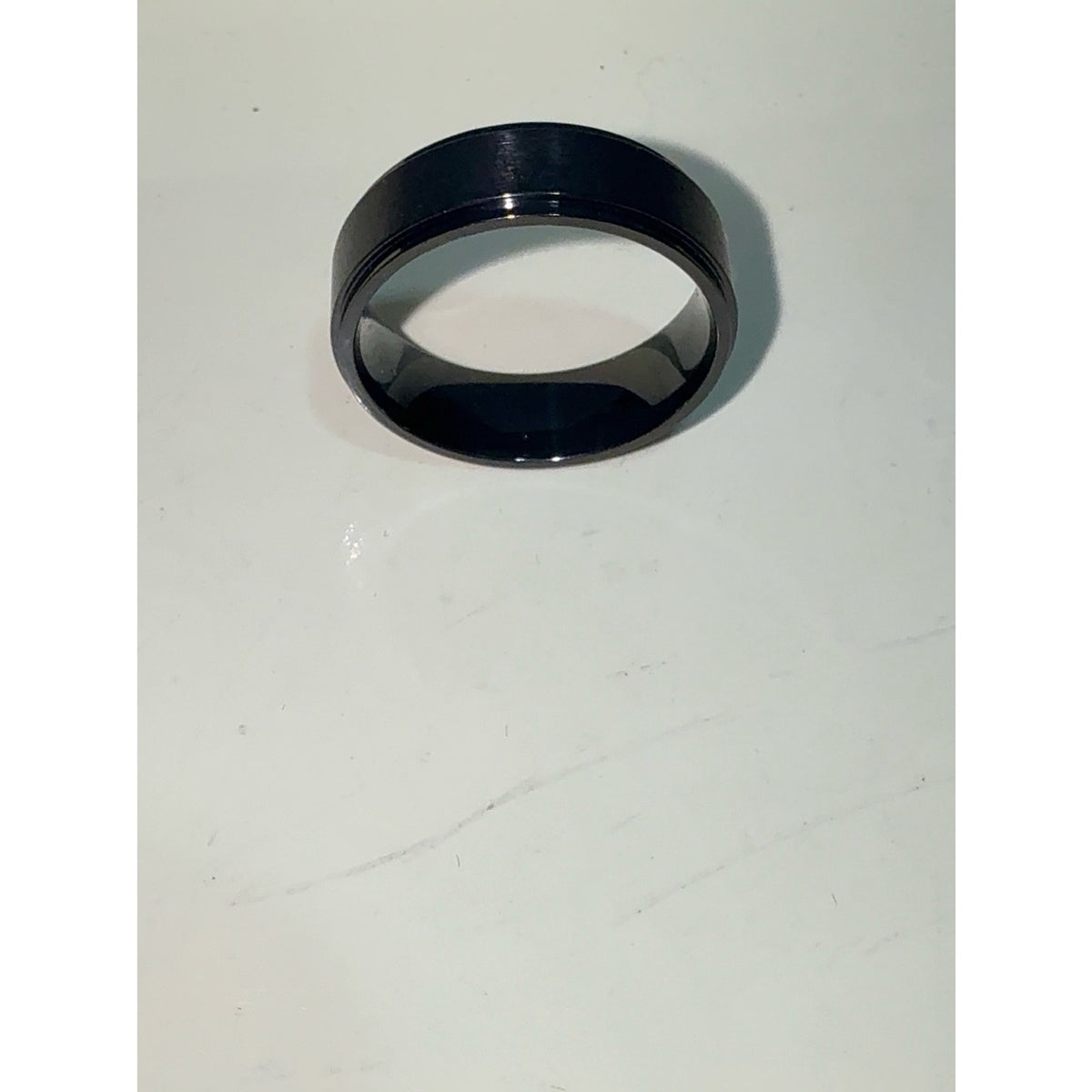 8mm Black Titanium Ring-Gold Plated Inner Band Classic Beveled Edge Wedding Ring