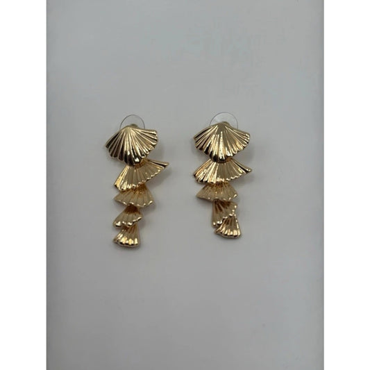 14K Gold Plated Tiered Fan Statement Dangle Earrings