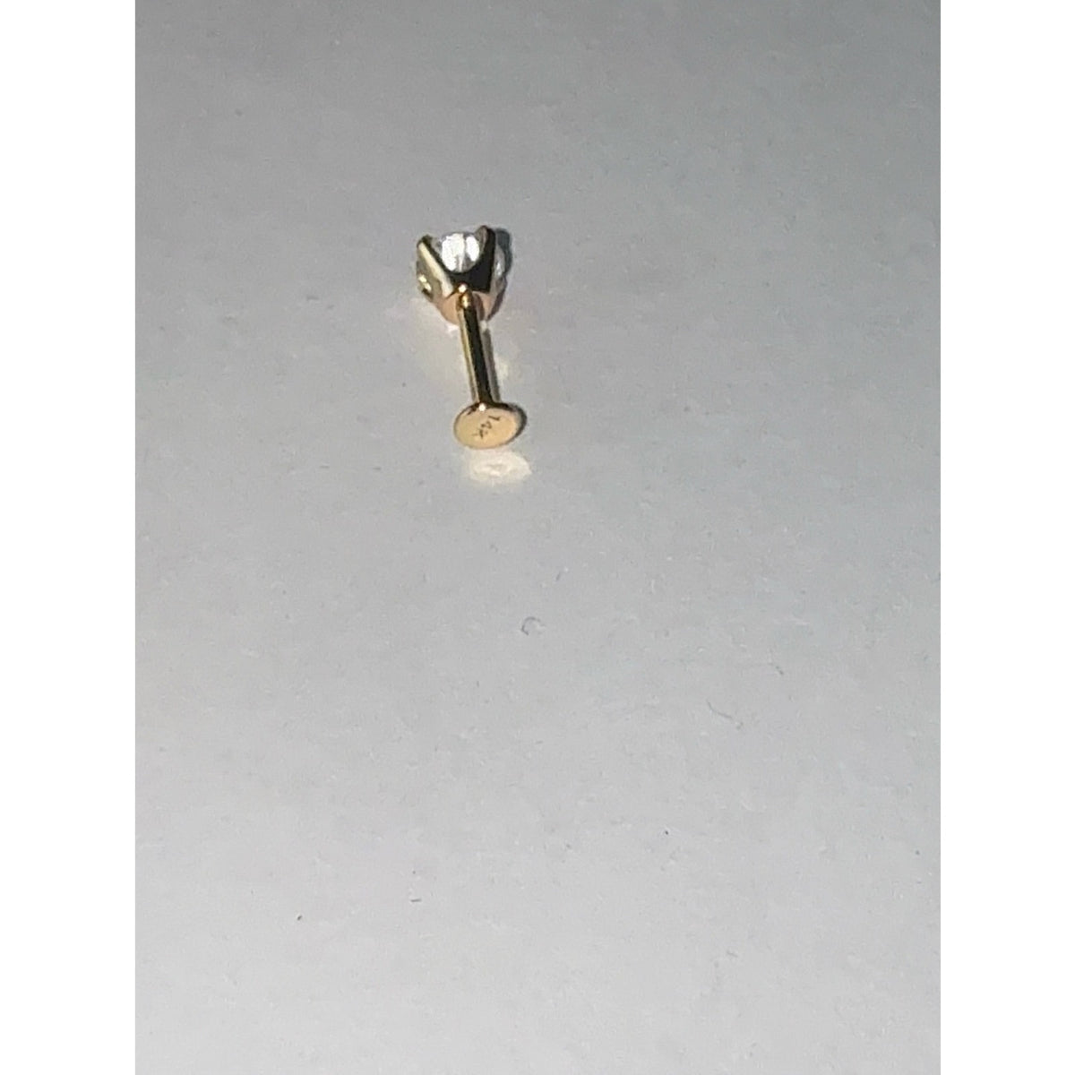 14K Solid Gold Cubic Zirconia Flat Back Stud Piercing | single stud