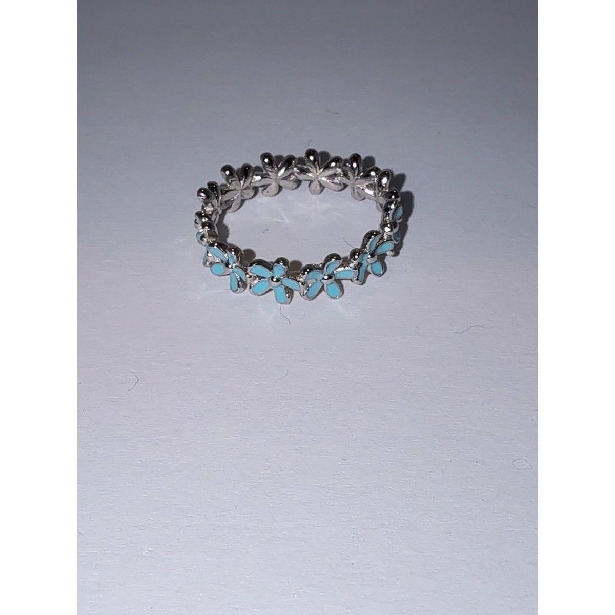 Silver Flower Band Ring with Turquoise Enamel 6