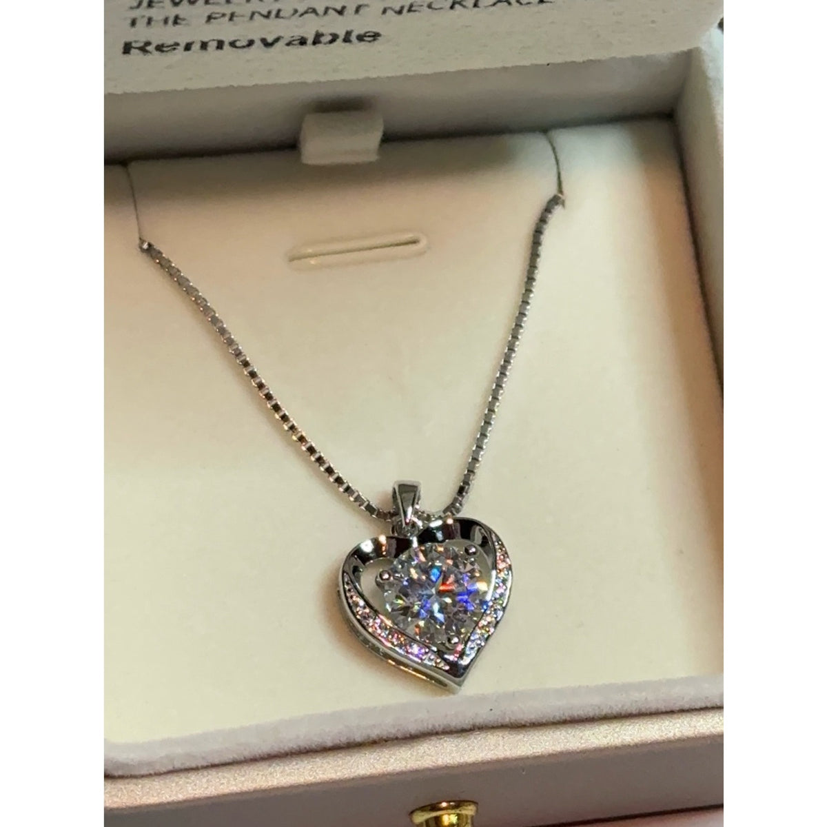 3.0ct Moissanite Heart Pendant Necklace 925 Sterling Silver NIB