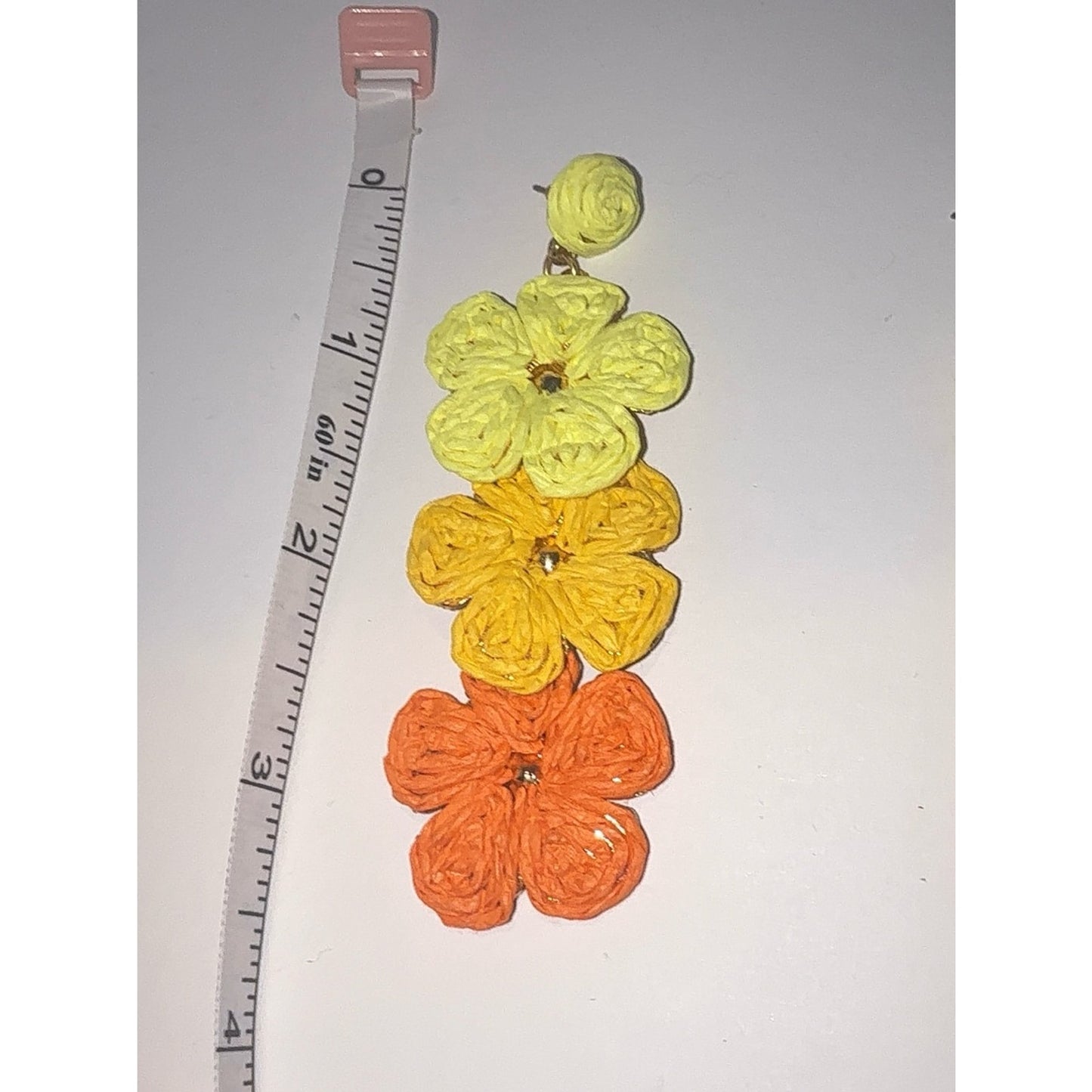 Handmade Boho Raffia Floral Drop Earrings Summer Beach Statement