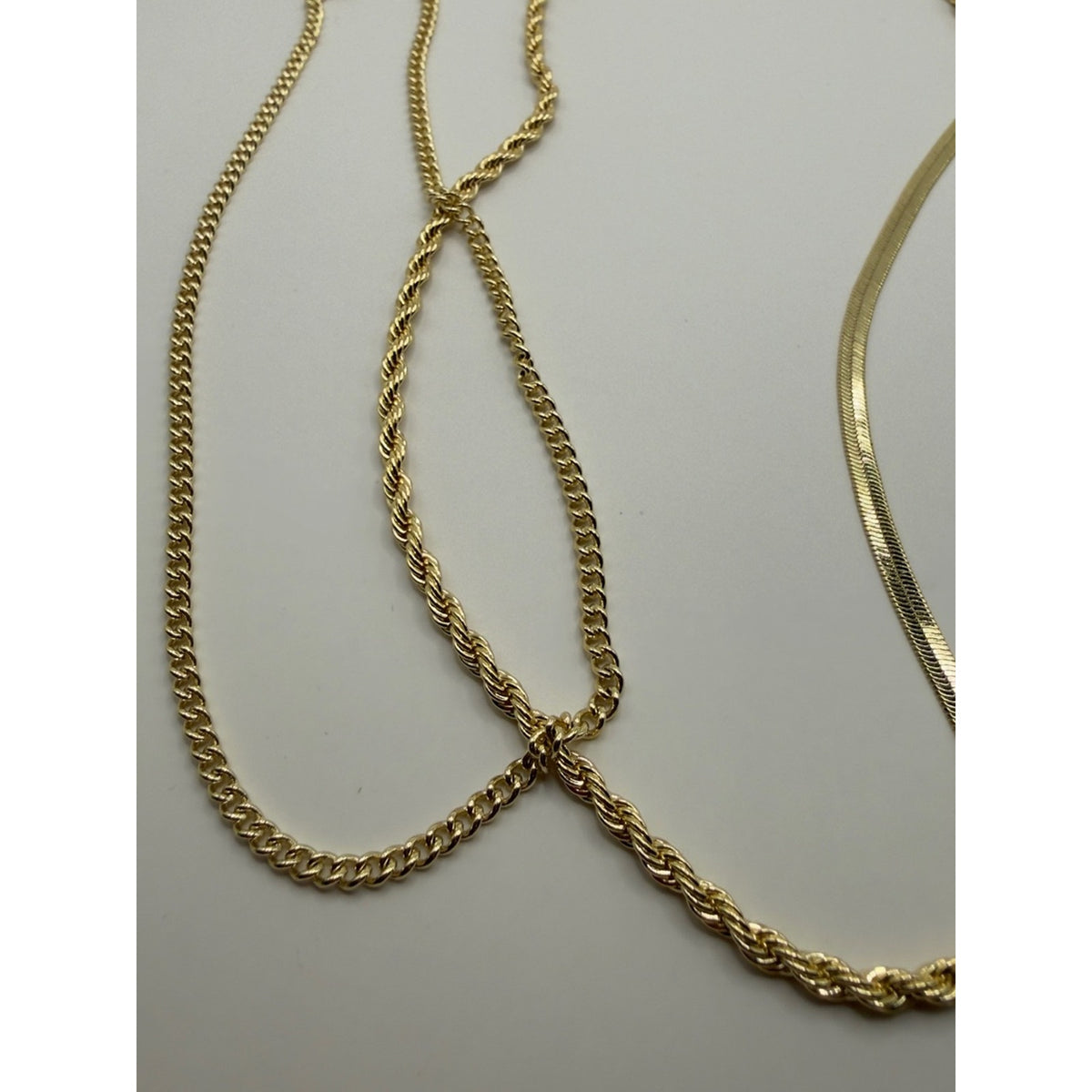 14K Gold Plated Layered Necklace Set | Snake Curb & Rope Chain