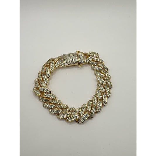 14K Gold Plated CZ Iced Out Curb Chain Bracelet