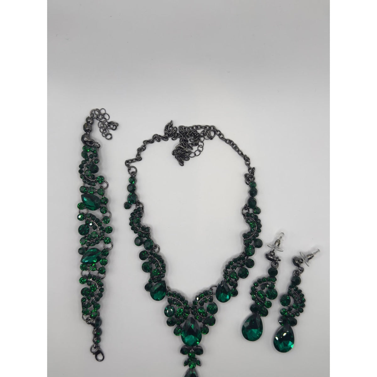 Emerald Green Rhinestone Crystal Jewelry Set