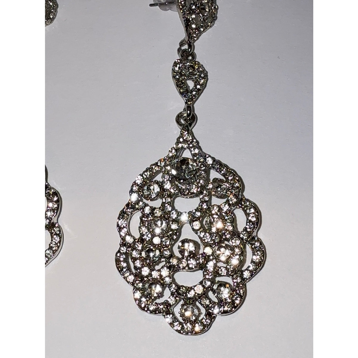 Silver Rhinestone Chandelier Dangle Earrings Bridal Prom