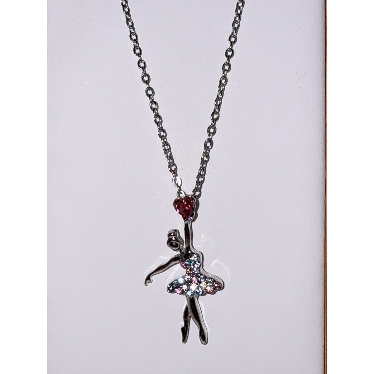 Colorful Crystal Ballerina Dancer Pendant Necklace Silver Chain