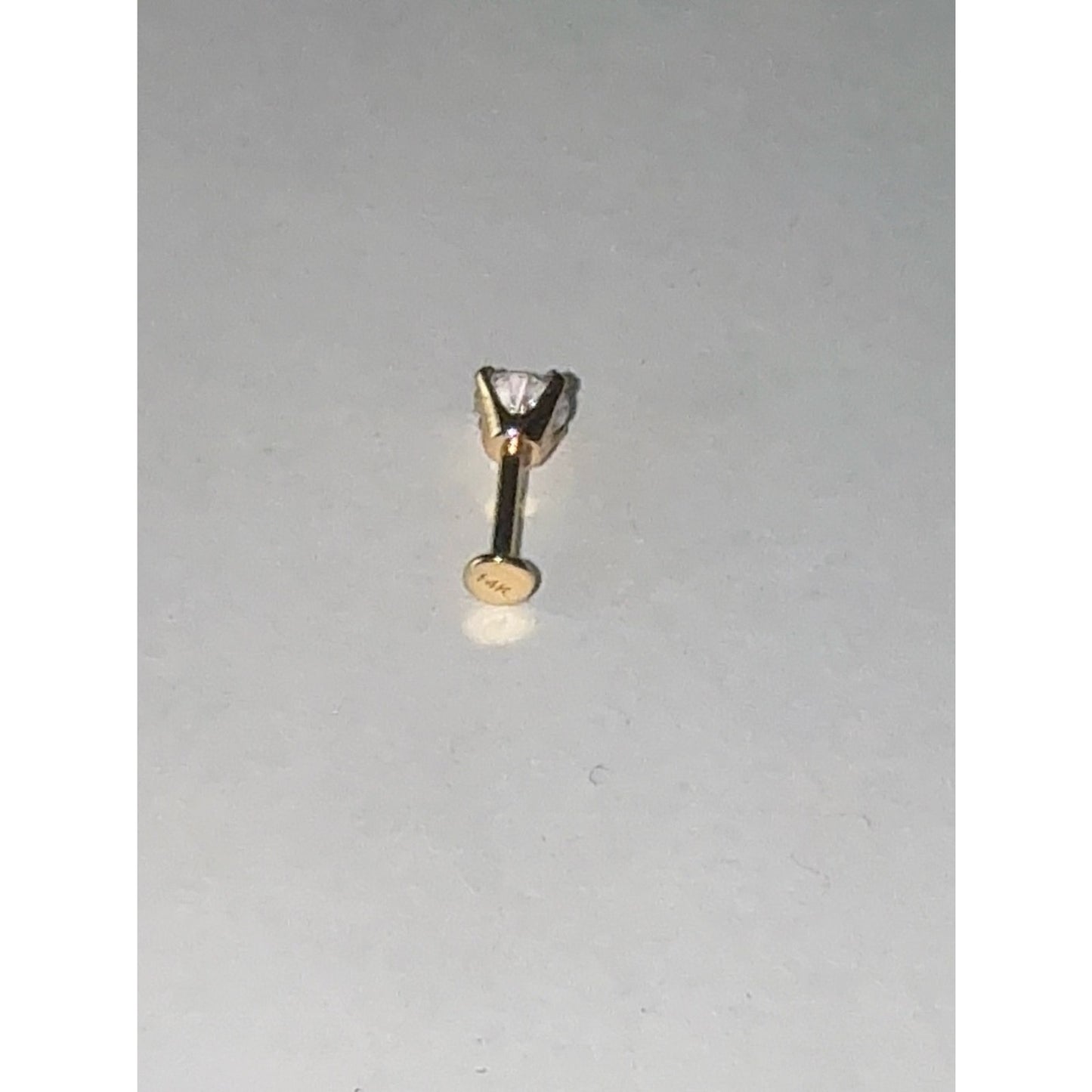 14K Solid Gold Cubic Zirconia Flat Back Stud Piercing | single stud