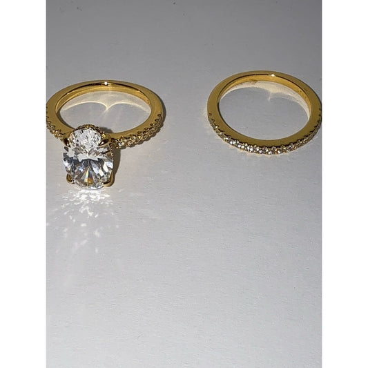 3.5ct Oval CZ Gold Vermeil Wedding Set Size 6.5