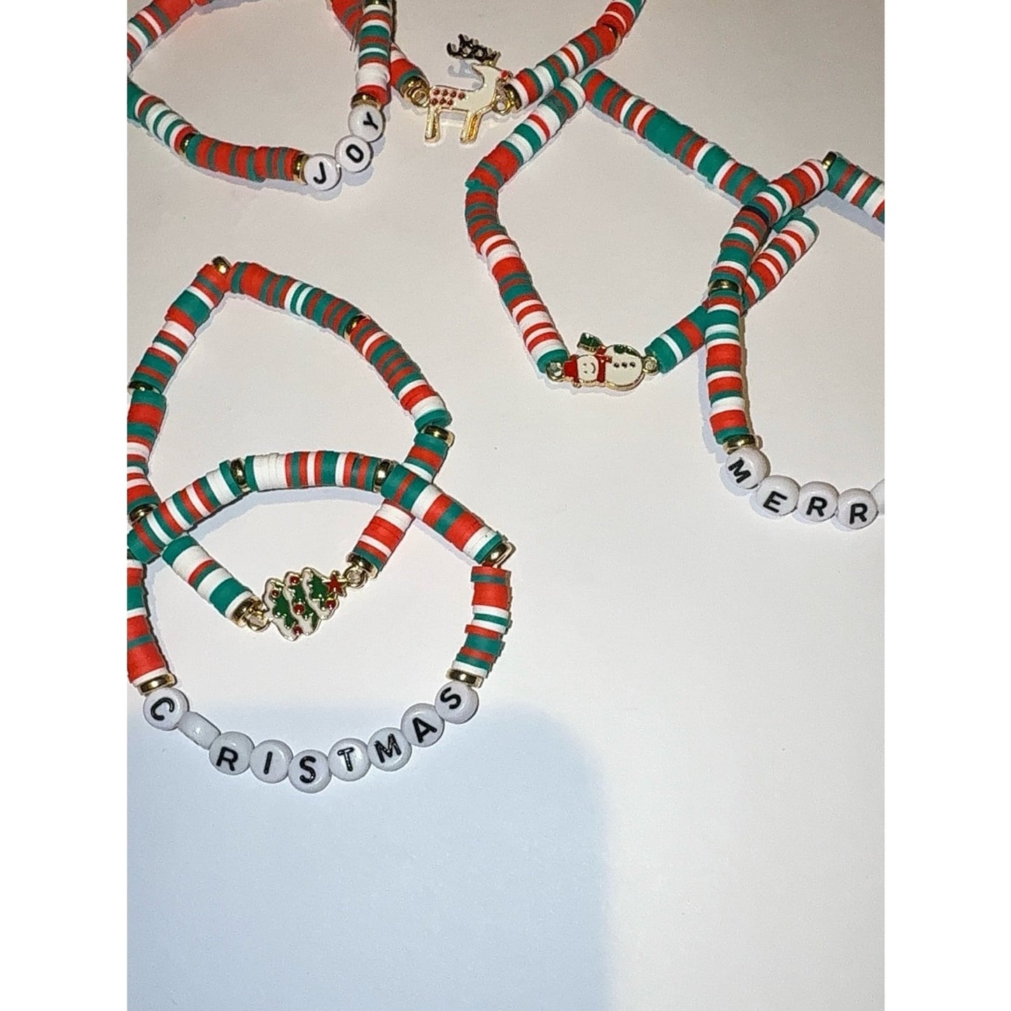 Christmas Polymer Clay Bead Bracelet Set | Festive Holiday Jewelry