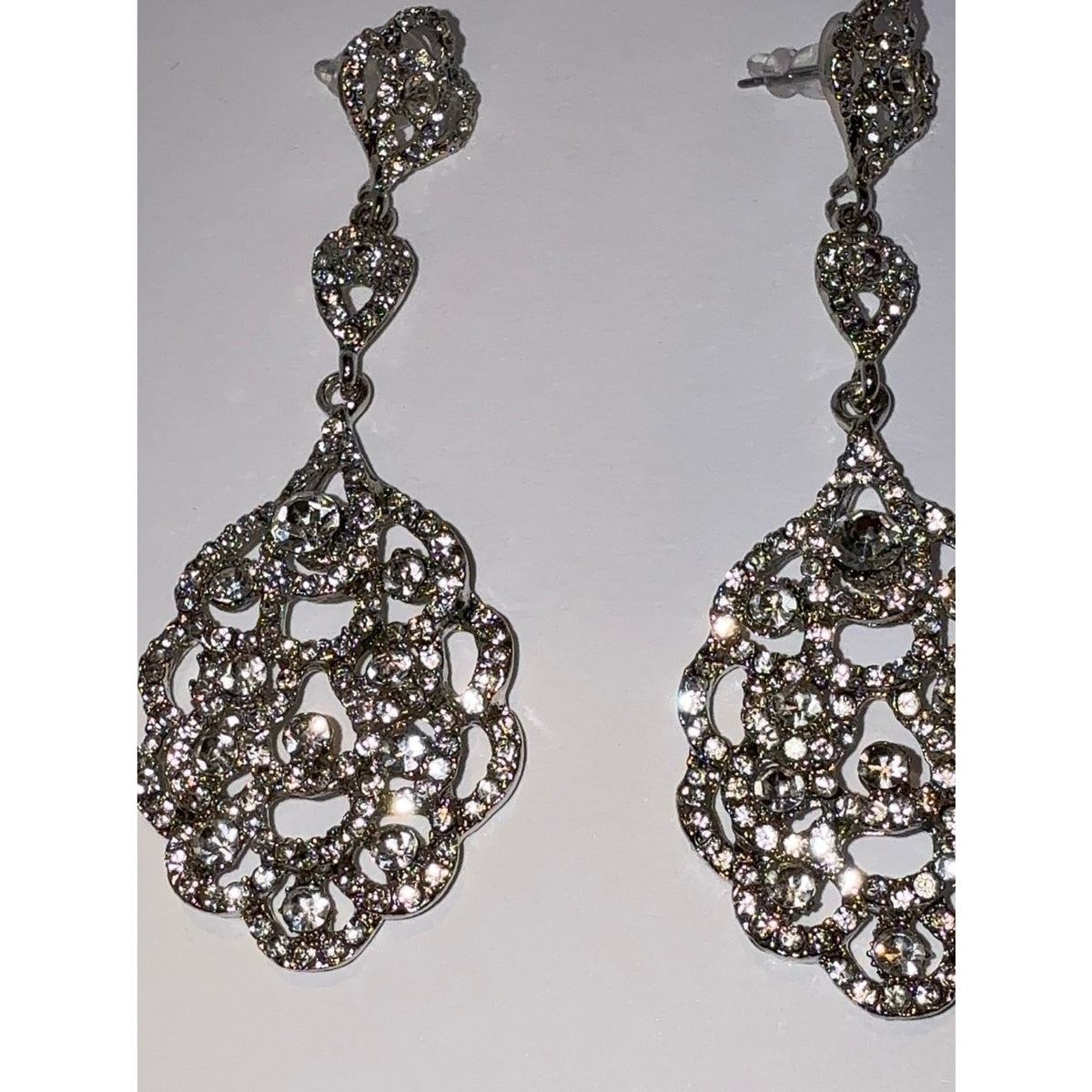 Silver Rhinestone Chandelier Dangle Earrings Bridal Prom