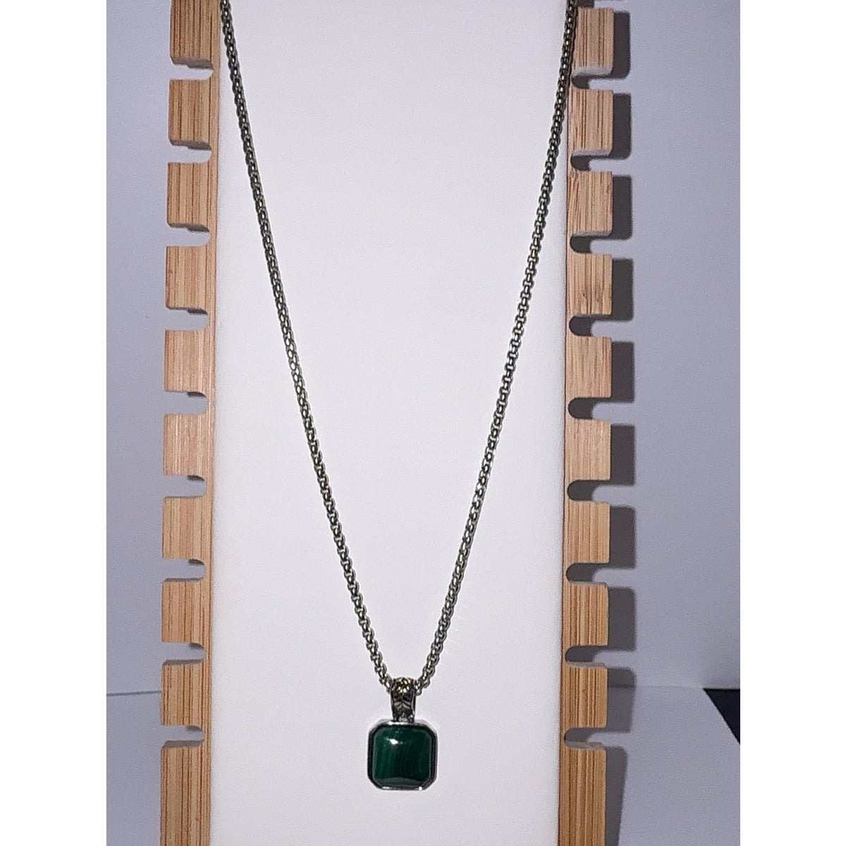 Men’s Stainless Steel Green Malachite Pendant Necklace 24"