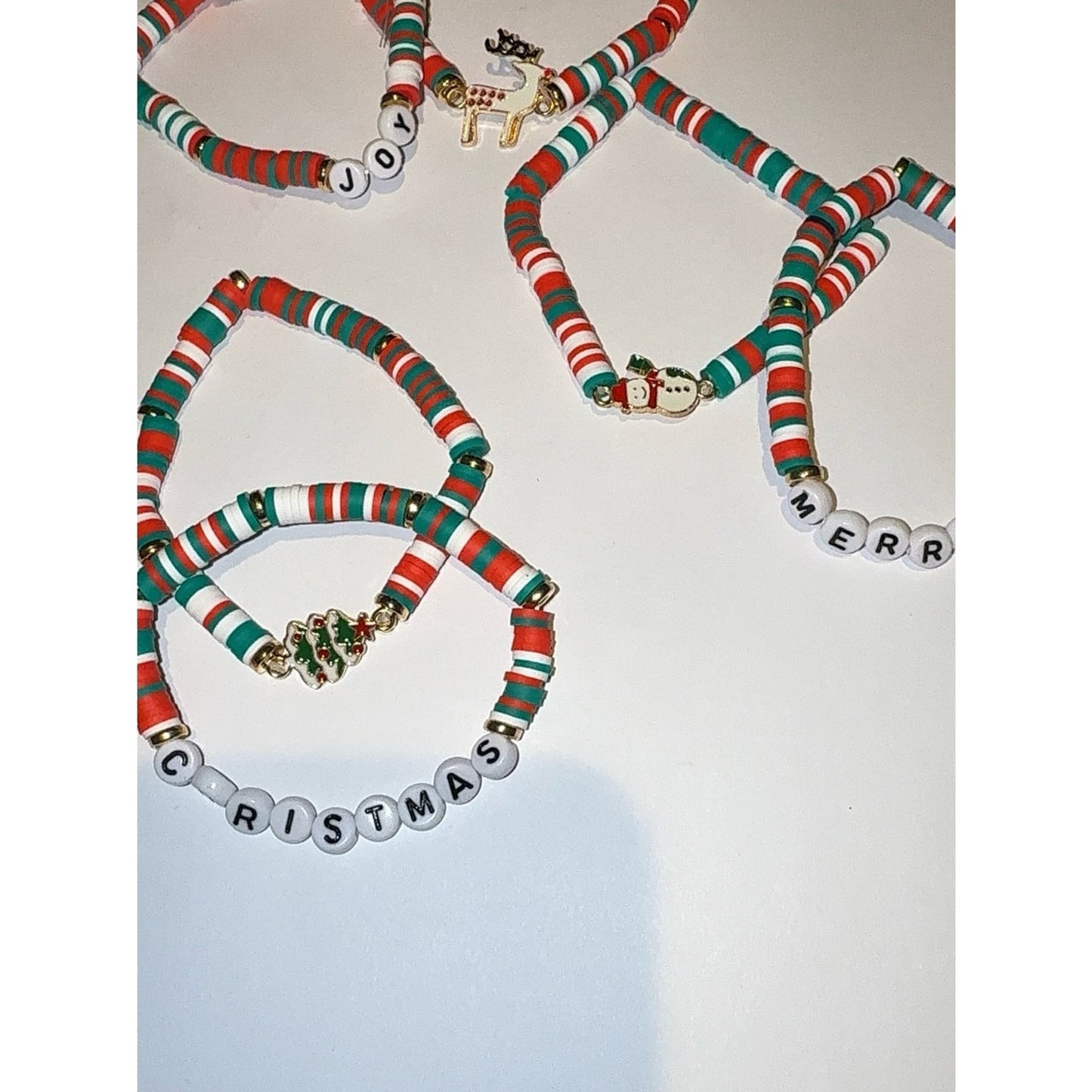 Christmas Polymer Clay Bead Bracelet Set | Festive Holiday Jewelry