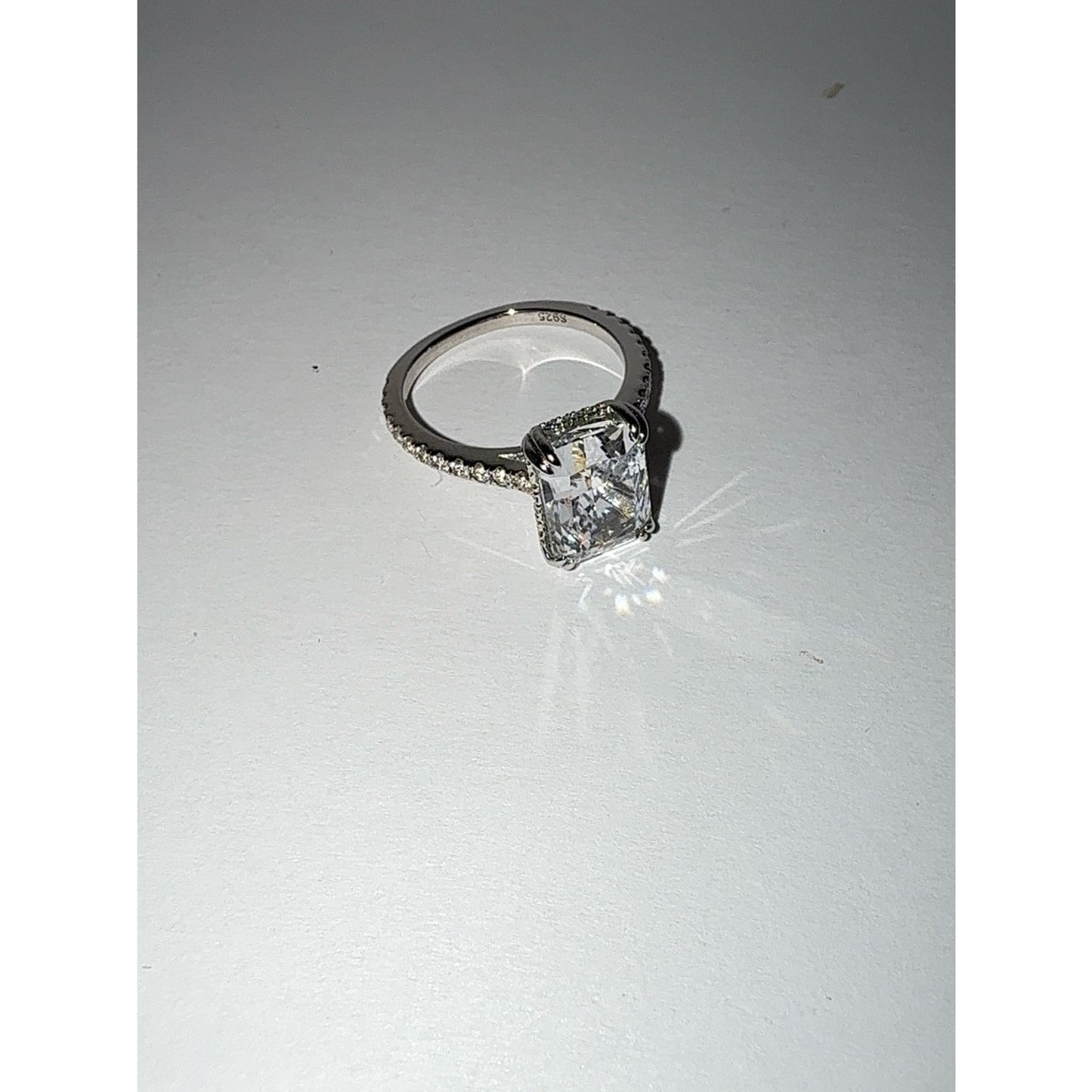 925 Sterling Silver 4.5CT Radiant Cut Cubic Zirconia Ring Sz 7.5