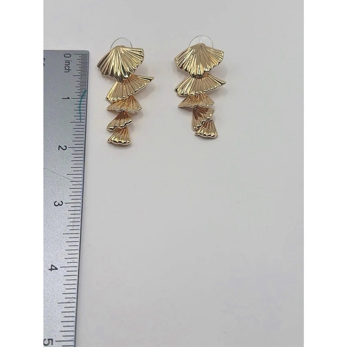 14K Gold Plated Tiered Fan Statement Dangle Earrings