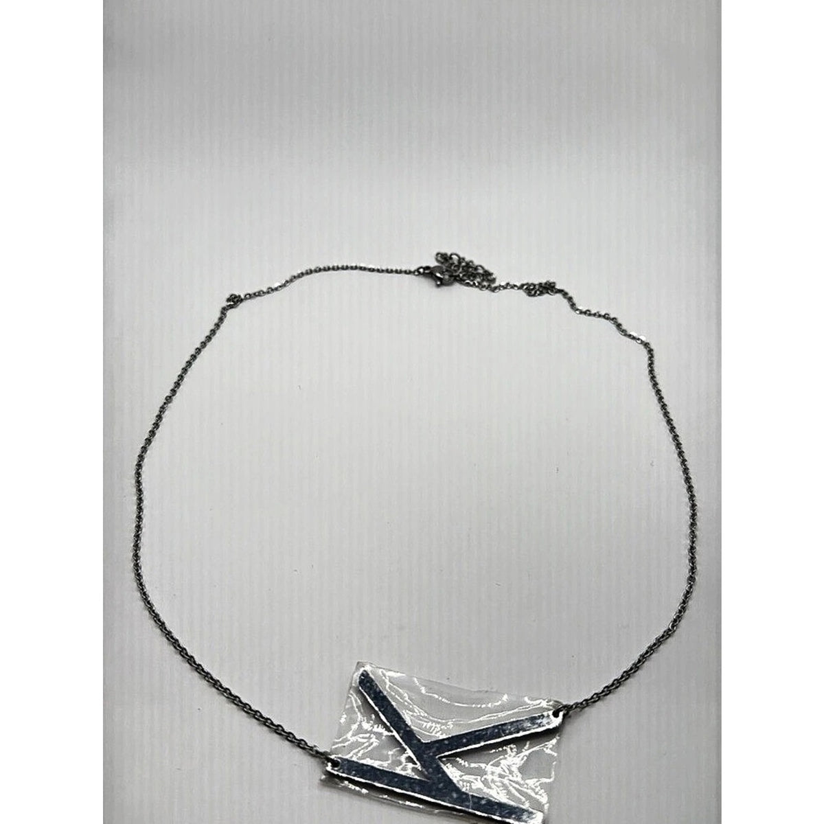 Silver Large Initial Letter K Statement Pendant Chain Necklace