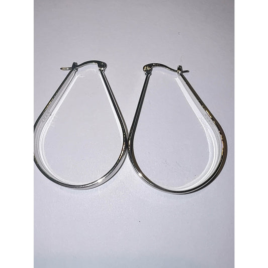 Sterling Silver 925 Teardrop Hoop Earrings Silver