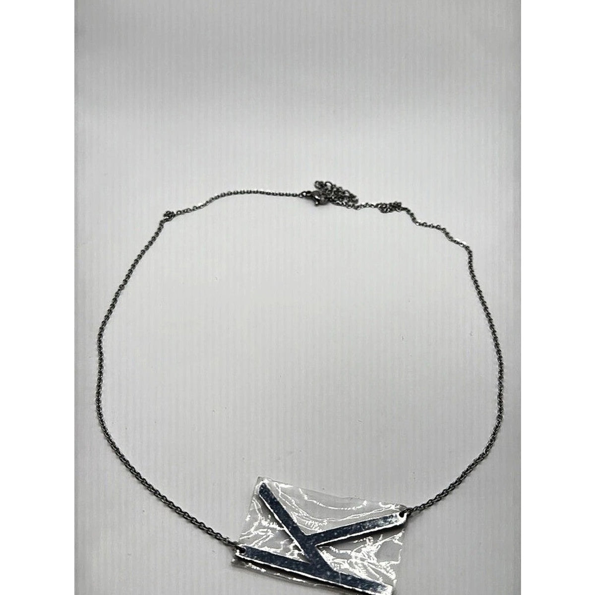 Silver Large Initial Letter K Statement Pendant Chain Necklace