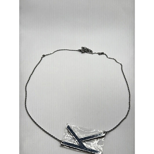 Silver Large Initial Letter K Statement Pendant Chain Necklace