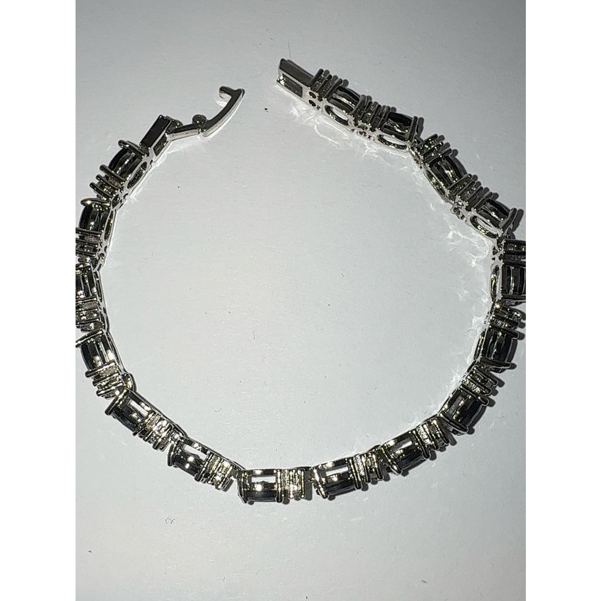 Black Oval Cubic Zirconia Tennis Bracelet 7.5" Silver Tone NWT