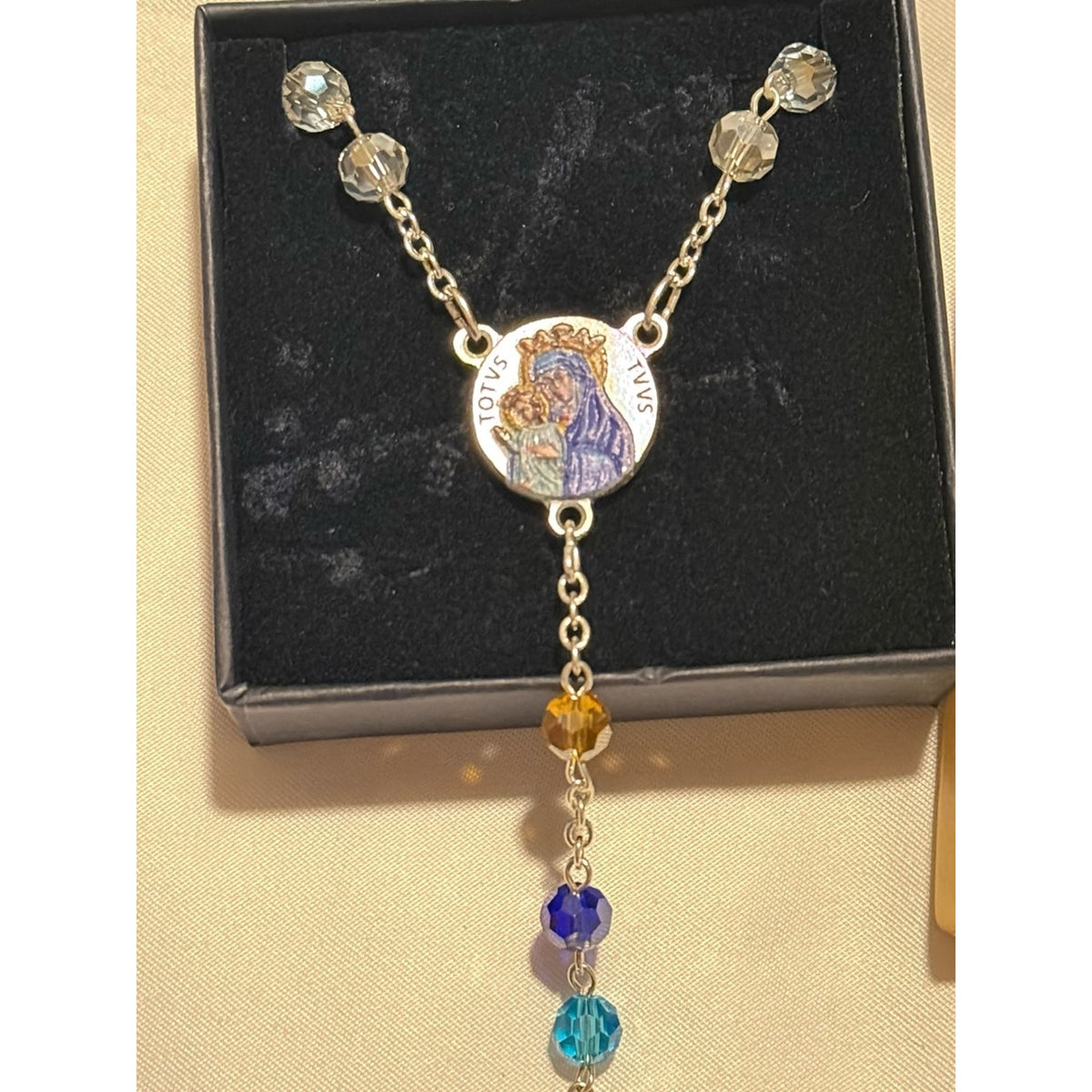 MONDO CATTOLICO Italy Mary Mater Ecclesiae Crystal Rosary Necklace